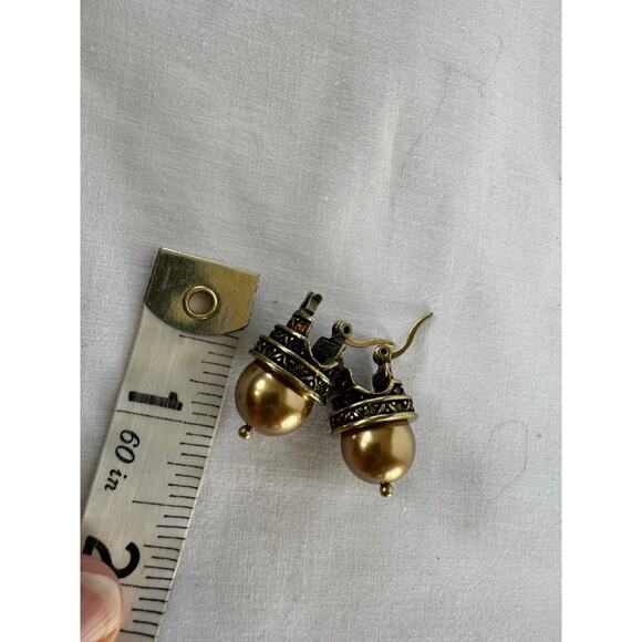 Heidi Daus Bronze Crystal Pearl Necklace Art Deco Toggle w Matching Earrings Box - Picture 3 of 9